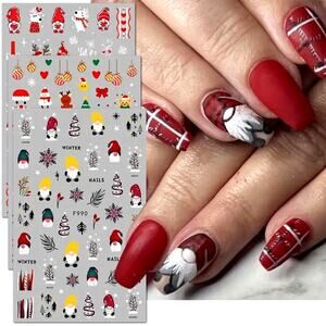 5pc Christmas Holiday Gnomes Reindeers Cartoon Nail Art Stickers
